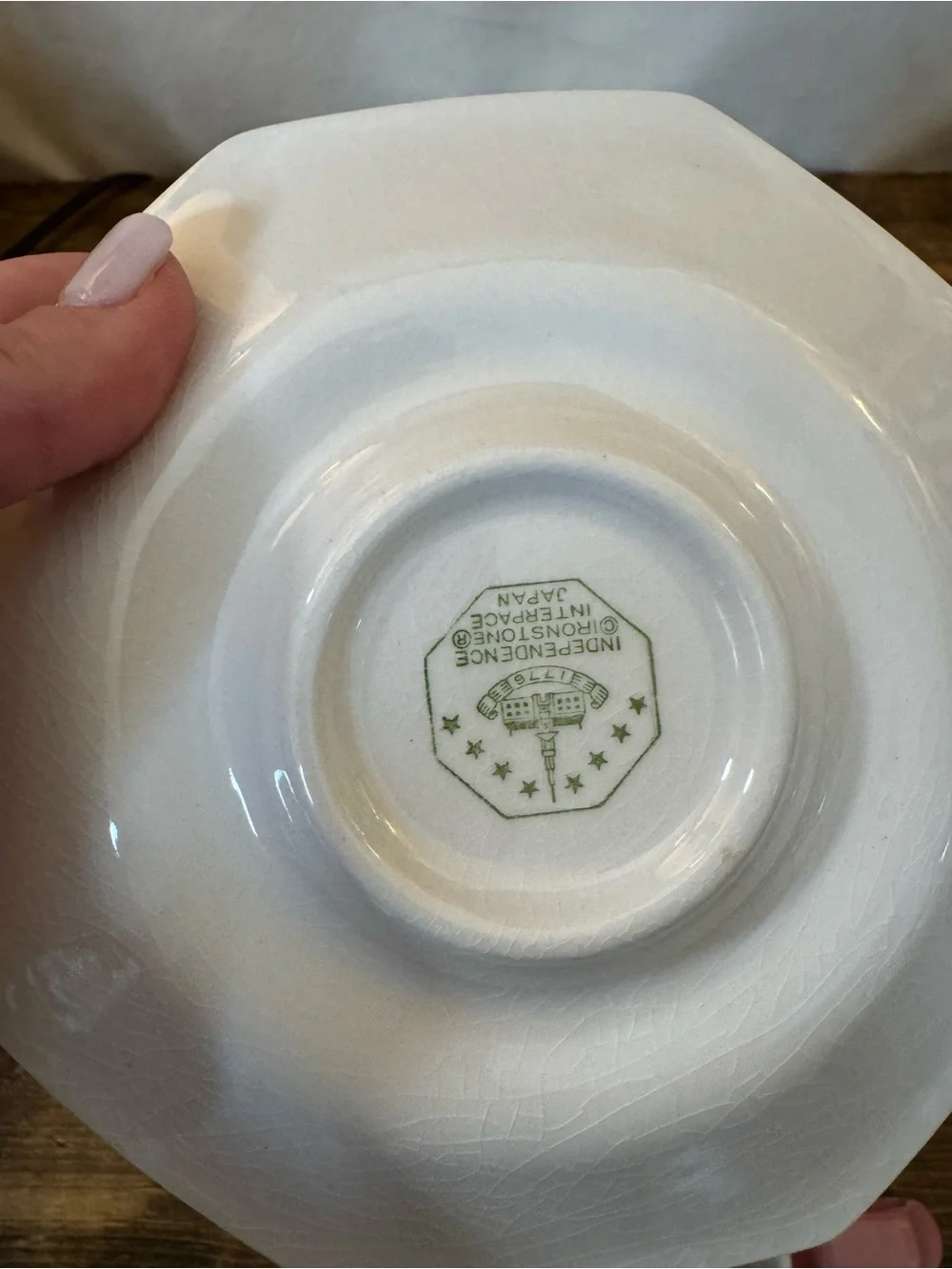 Independence Ironstone Interpace Creamer and  2 Teacup Sets
